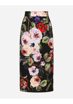 Dolce & Gabbana Charmeuse Calf-length Skirt With Rose Garden Print - Woman Skirts Print 46
