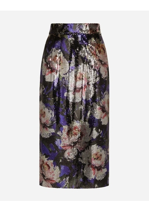 Dolce & Gabbana Sequined Midi Skirt With Peony Print - Woman Skirts Print 38