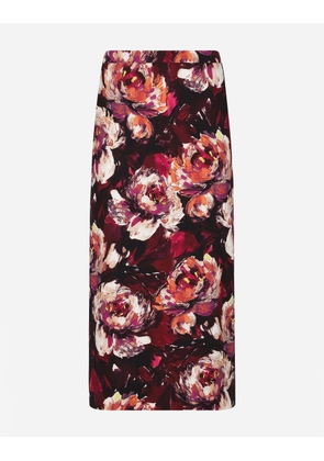 Dolce & Gabbana Cady Calf-length Skirt With Peony Print - Woman Skirts Print 42