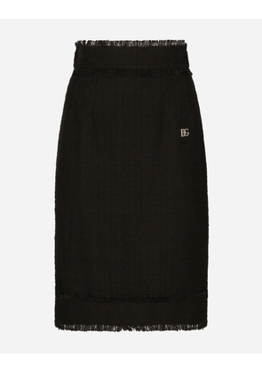 Dolce & Gabbana Tweed Midi Skirt With Dg Logo - Woman Skirts Black 38