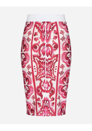 Dolce & Gabbana Majolica-print Marquisette Pencil Skirt - Woman Skirts Fuchsia Fabric 36