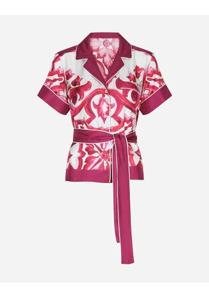Dolce & Gabbana Majolica-print Twill Shirt With Belt - Woman Shirts And Tops Fuchsia Silk 36