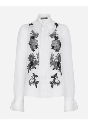 Dolce & Gabbana Organza Pussy-bow Shirt With Lace Appliqués - Woman Shirts And Tops White 44