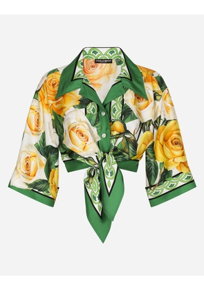 Dolce & Gabbana Short Silk Shirt With Pussy-bow And Yellow Rose Print - Woman Shirts And Tops Print 46