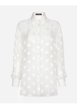 Dolce & Gabbana Dévoré Silk Shirt With Dg Logo - Woman Shirts And Tops White 36