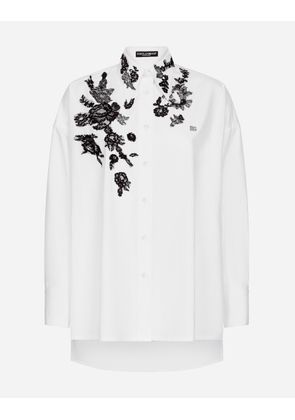 Dolce & Gabbana Oversize Cotton Shirt With Lace Appliqués - Woman Shirts And Tops White 36