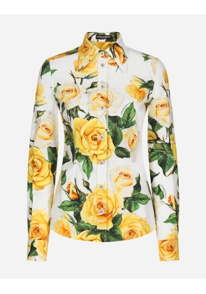 Dolce & Gabbana Long-sleeved Cotton Shirt With Yellow Rose Print - Woman Shirts And Tops Print 36