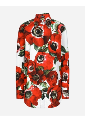 Dolce & Gabbana Cotton Shirt With Anemone Print - Woman Shirts And Tops Print 36