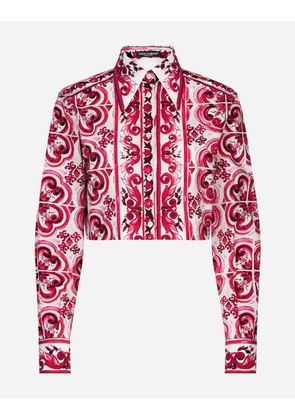 Dolce & Gabbana Cropped Majolica-print Poplin Shirt - Woman Shirts And Tops Fuchsia Cotton 38