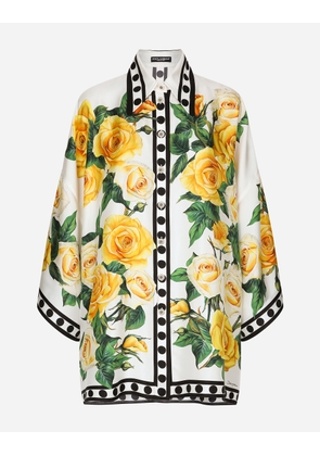 Dolce & Gabbana Oversize Silk Shirt With Yellow Rose Print - Woman Shirts And Tops Print 36
