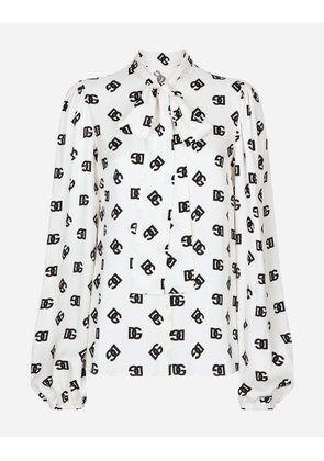 Dolce & Gabbana Charmeuse Shirt With All-over Dg Logo Print - Woman Shirts And Tops Print 38