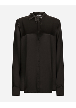 Dolce & Gabbana Satin Shirt With Bow-tie Detailing - Woman Shirts And Tops Black Silk 38