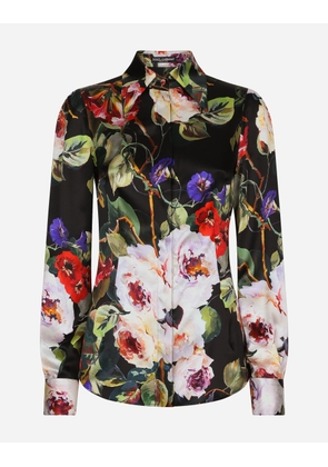 Dolce & Gabbana Satin Shirt With Rose Garden Print - Woman Shirts And Tops Print 40