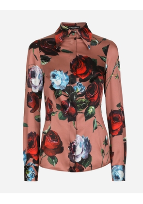 Dolce & Gabbana Satin Shirt With Vintage Rose Print - Woman Shirts And Tops Print 44