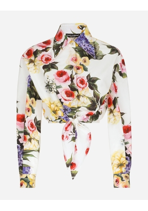 Dolce & Gabbana Cotton Pussy-bow Shirt With Garden Print - Woman Shirts And Tops Print 46