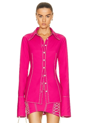 PRISCAVera Stretch Rainwear Button Down in Hot Pink - Fuchsia. Size XS (also in ).