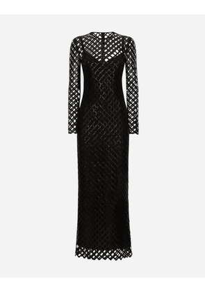 Dolce & Gabbana Long Sequined Mesh Dress - Woman Dresses Black Fabric 44