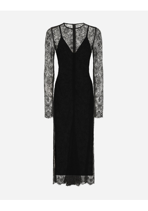 Dolce & Gabbana Chantilly Lace Fil Coupé Calf-length Dress - Woman Dresses Black Lace 44