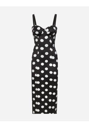 Dolce & Gabbana Satin Midi Dress With Polka-dot Print And Corset Details - Woman Dresses Print 36