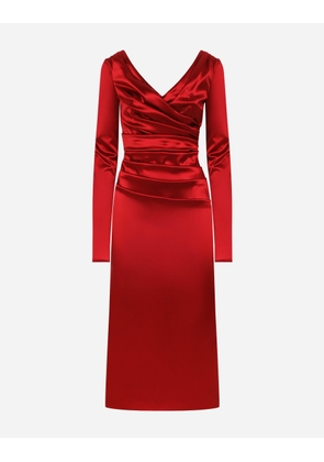 Dolce & Gabbana Satin Draped Calf-length Dress - Woman Dresses Gray Satin 44
