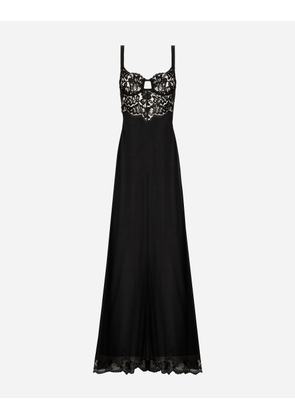 Dolce & Gabbana Long Silk Chiffon Dress With Lace Body - Woman Dresses Black Silk 48