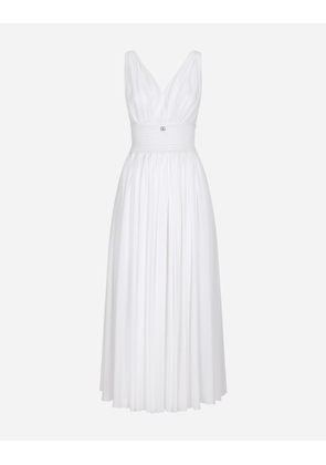 Dolce & Gabbana V-neck Midi Dress In Silk Georgette - Woman Dresses White Silk 48