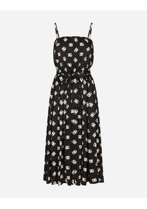 Dolce & Gabbana Charmeuse Calf-length Dress With All-over Dg Logo Print - Woman Dresses Black 36