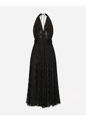 Dolce & Gabbana Dévoré Satin Calf-length Dress With All-over Dg Logo - Woman Dresses Black 38