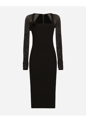 Dolce & Gabbana Jersey Calf-length Dress With Tulle Sleeves - Woman Dresses Black Viscose 36