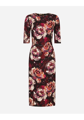 Dolce & Gabbana Cady Sheath Dress With Peony Print - Woman Dresses Print 46