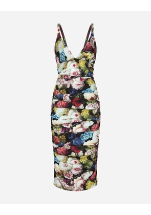 Dolce & Gabbana Charmeuse Slip Dress With Nocturnal Flower Print - Woman Dresses Print 40
