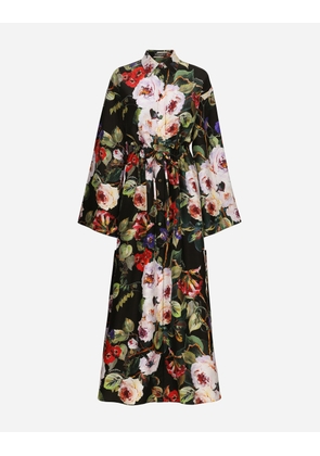 Dolce & Gabbana Silk Caftan With Rose Garden Print And Drawstring - Woman Dresses Print 46