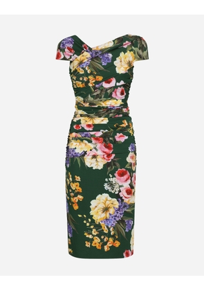 Dolce & Gabbana Charmeuse Draped Sheath Dress With Garden Print - Woman Dresses Print 38