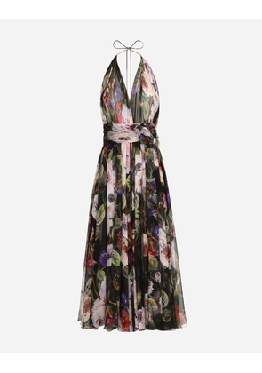 Dolce & Gabbana Chiffon Calf-length Dress With Rose Garden Print - Woman Dresses Print 46