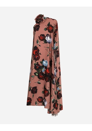Dolce & Gabbana Asymmetrical Charmeuse Dress With Vintage Rose Print - Woman Dresses Print 42