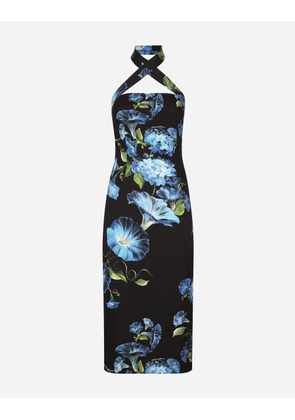 Dolce & Gabbana Charmeuse Sheath Dress With Bluebell Print - Woman Dresses Print 52