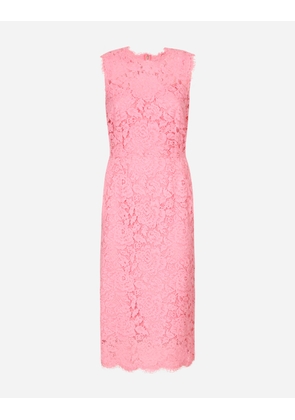 Dolce & Gabbana Branded Stretch Lace Calf-length Dress - Woman Dresses Pink Lace 36