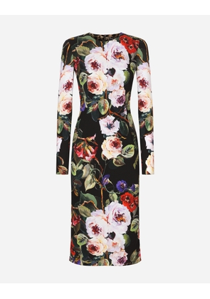 Dolce & Gabbana Charmeuse Sheath Dress With Rose Garden Print - Woman Dresses Print 38