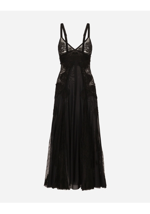 Dolce & Gabbana Tulle Midi Slip Dress With Lace Inserts - Woman Dresses Black Tulle 50