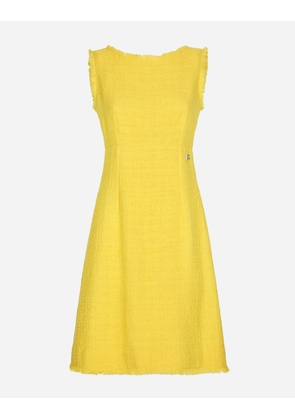 Dolce & Gabbana Raschel Tweed Calf-length Dress With Dg Logo - Woman Dresses Yellow 46