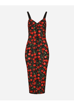 Dolce & Gabbana Cherry-print Stretch Calf-length Corset Dress - Woman Dresses Multi-colored Fabric 36