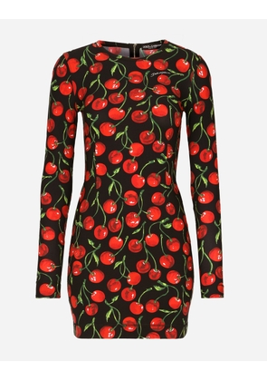Dolce & Gabbana Short Long-sleeved Jersey Dress With Cherry Print - Woman Dresses Multi-colored Fabric 52