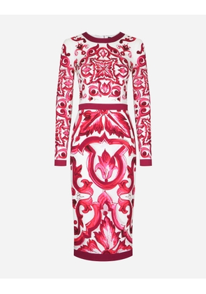 Dolce & Gabbana Majolica-print Charmeuse Midi Dress - Woman Dresses Fuchsia Silk 42