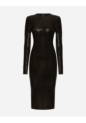 Dolce & Gabbana Jersey Midi Dress With Sequins - Woman Dresses Black 36