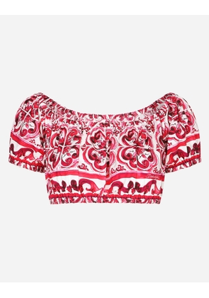 Dolce & Gabbana Majolica-print Poplin Crop Top - Woman Shirts And Tops Fuchsia Cotton 42