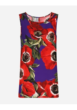 Dolce & Gabbana Charmeuse Tank Top With Anemone Print - Woman Shirts And Tops Print 42