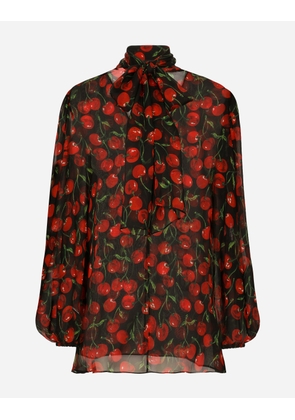 Dolce & Gabbana Cherry-print Chiffon Pussy-bow Blouse - Woman Shirts And Tops Multi-colored Silk 42