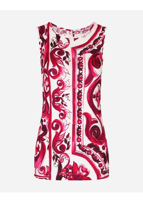 Dolce & Gabbana Sleeveless Organzine Top With Majolica Print - Woman Shirts And Tops Fuchsia Viscose 40