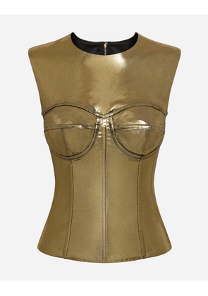 Dolce & Gabbana Short Foiled Satin Corset Top - Woman Shirts And Tops Gold Fabric 40