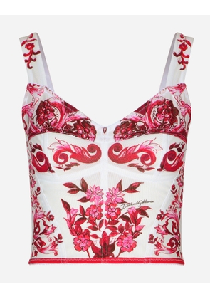 Dolce & Gabbana Majolica-print Marquisette Bustier Top - Woman Shirts And Tops Fuchsia Fabric 44